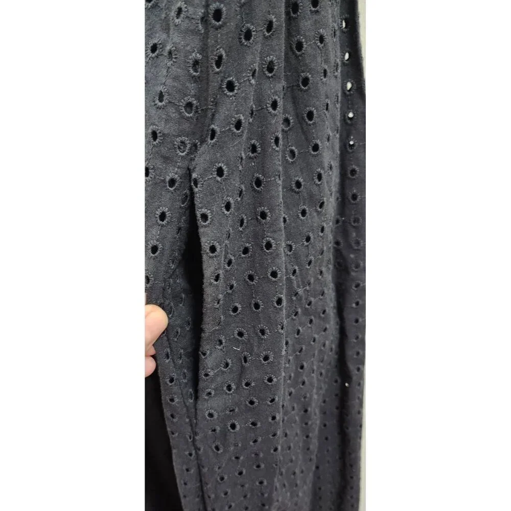 Madewell Black Eyelet Bow Back Midi Dress Cotton Size 4 Spaghetti Straps